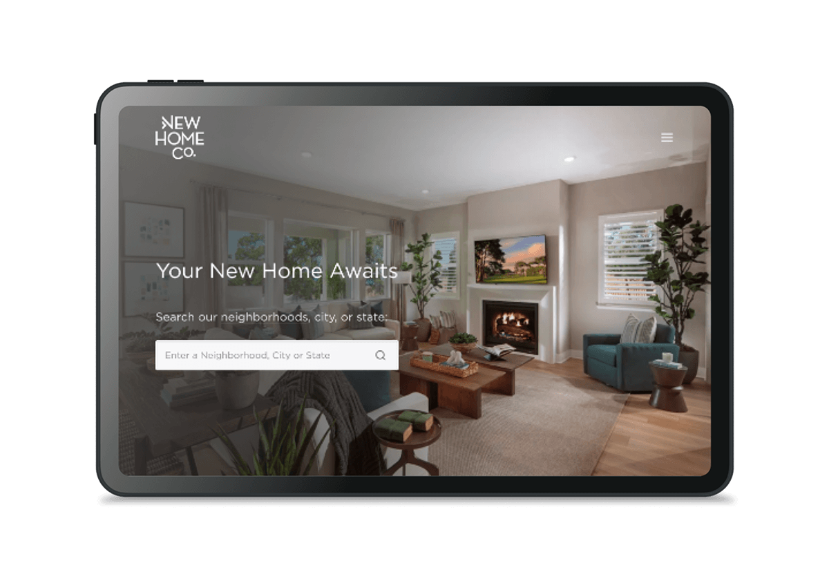 New Come Co case study showing home page on tablet screen