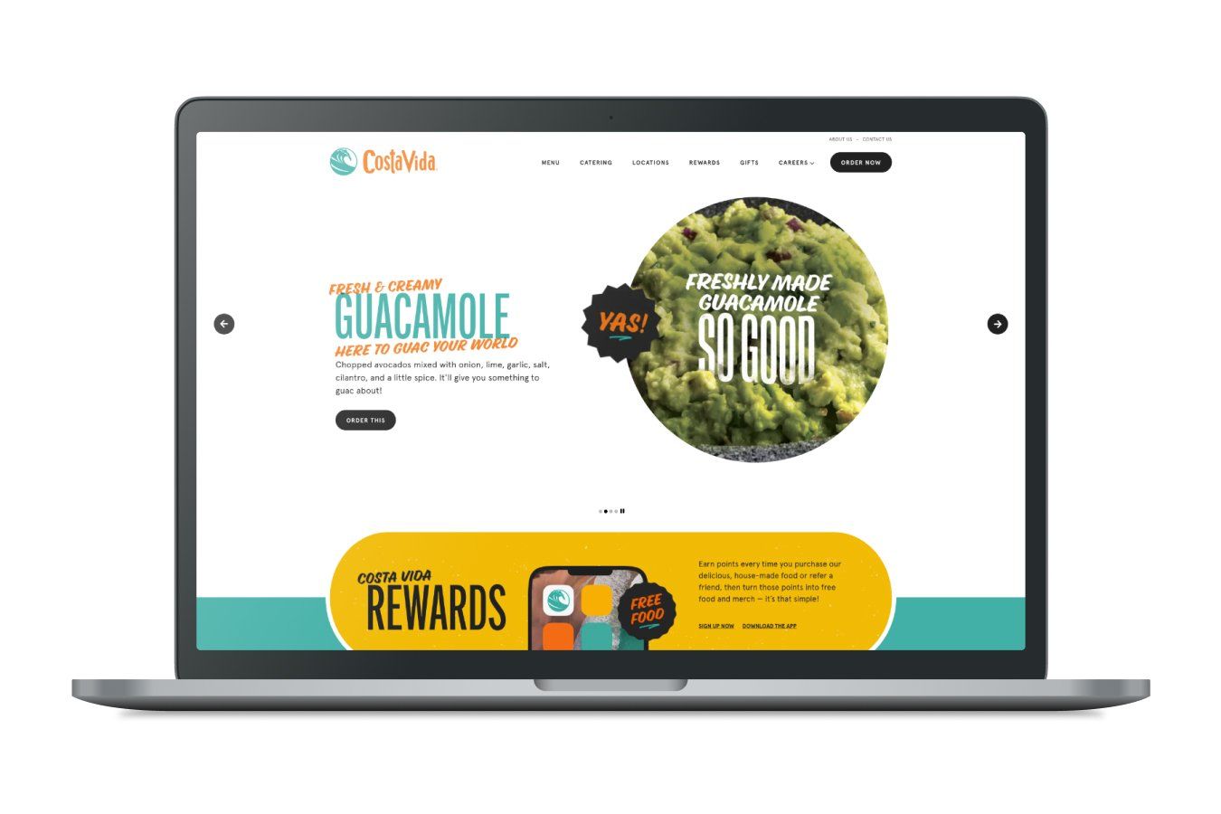 A laptop displays the Costa Vida website