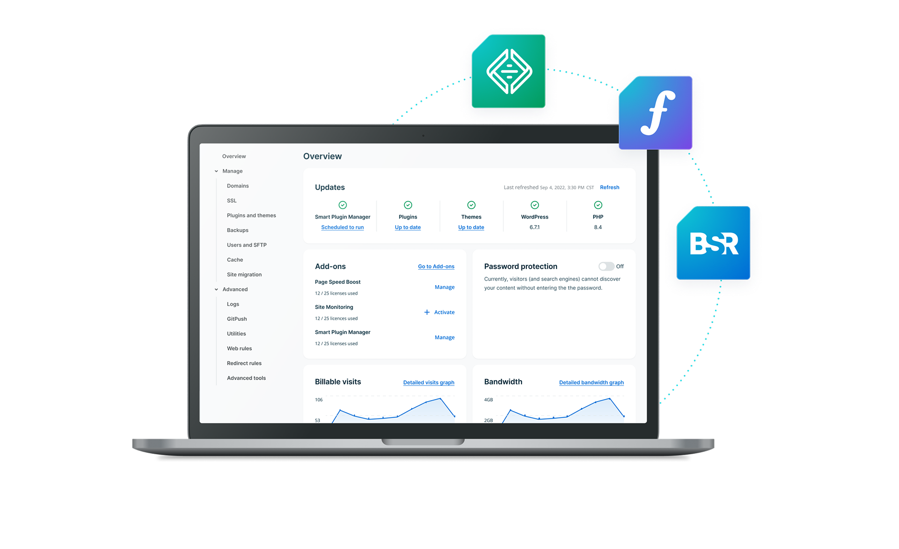 platform on laptop with product and tool logos floating around it