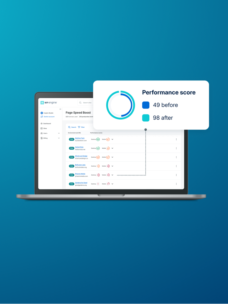 performance platform on laptop with callout for performance increase stat
