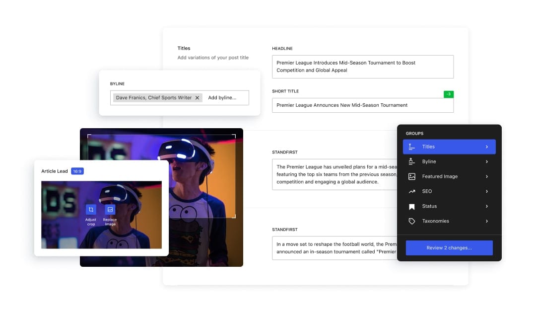 Newsroom has integrated tools like polls, native image cropping, and additional fields