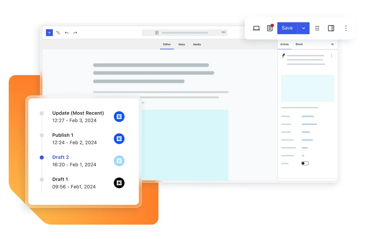 Graphic depicting WP Engine Newsroom tools integrating with an post interface